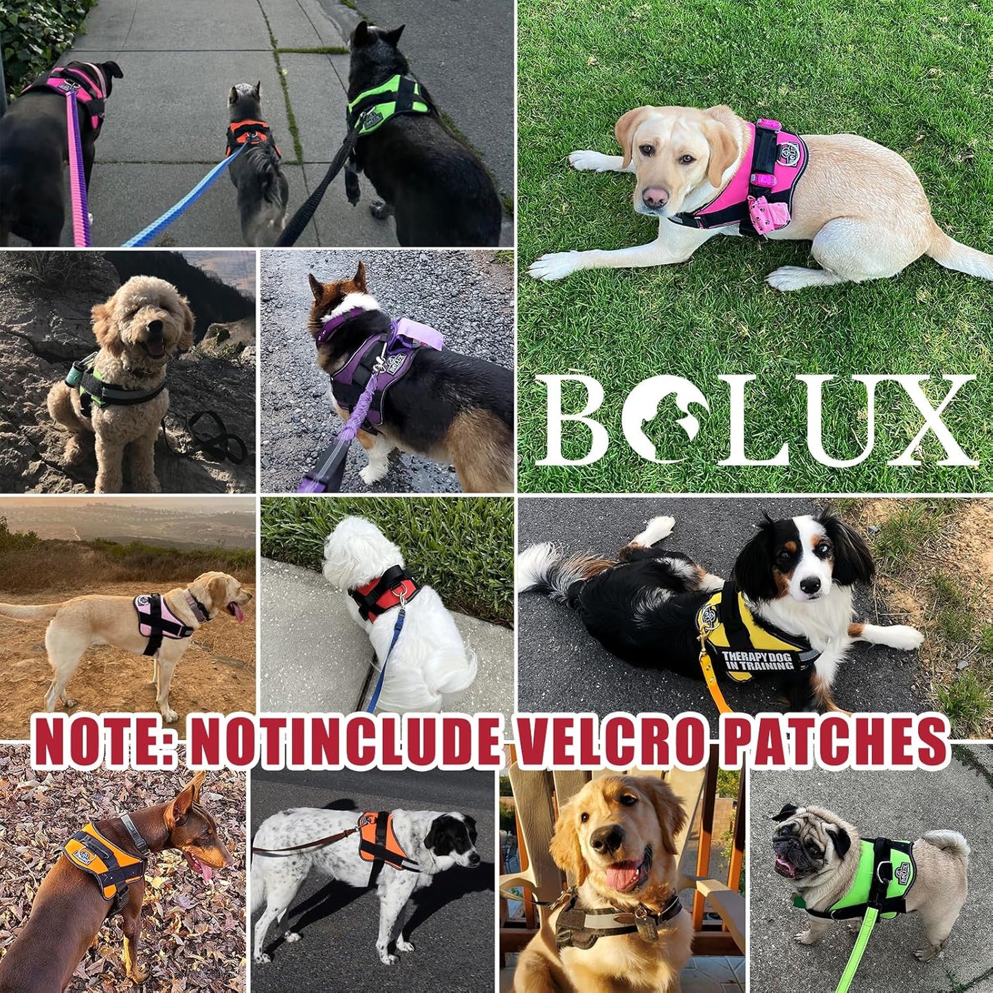 Bolux Dog Harness, No-Pull Reflective Dog Vest, Breathable Adjustable Pet Harness with Handle for Outdoor Walking - No More Pulling, Tugging or Choking (Flag, Large)