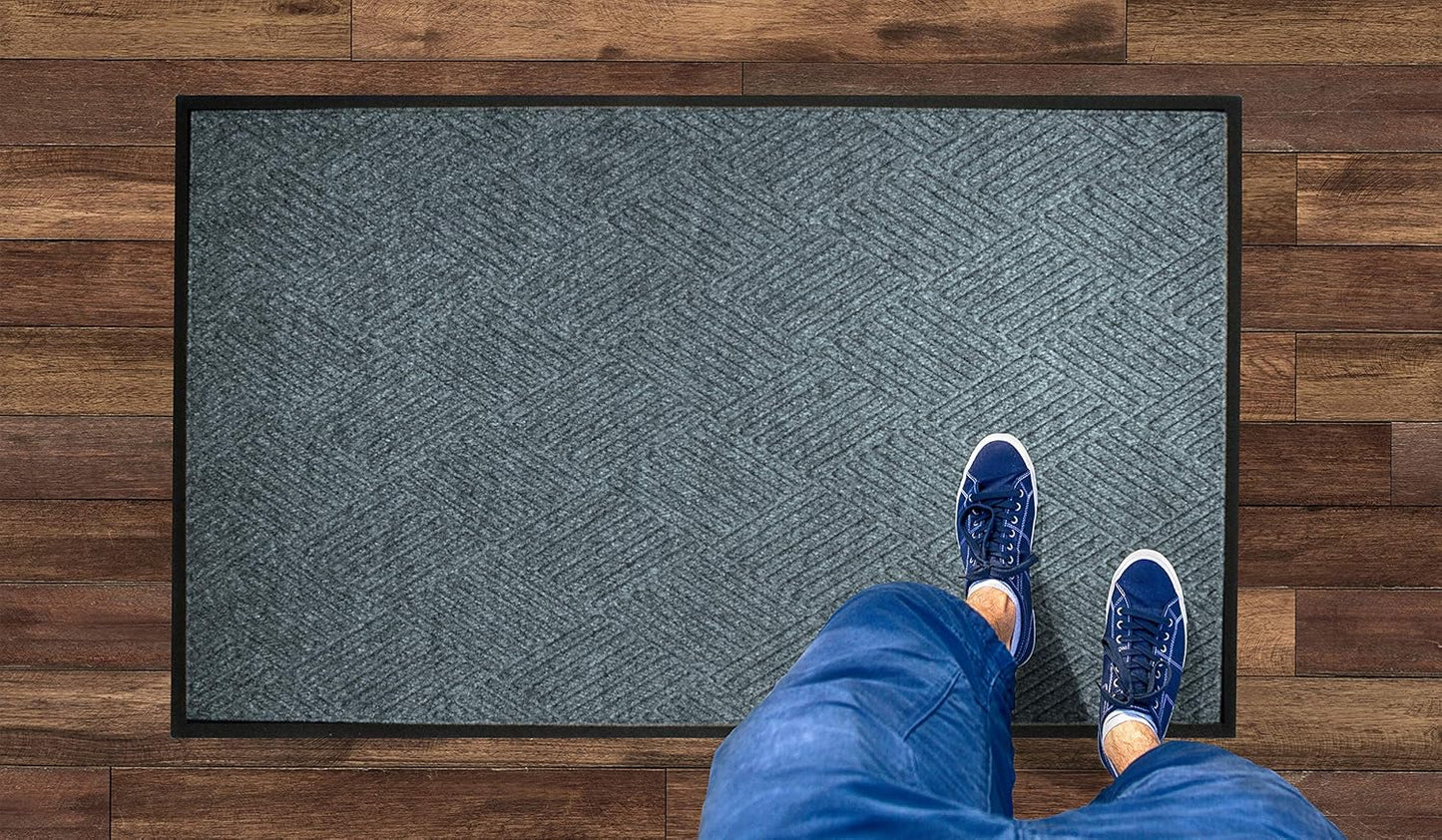 M+A Matting WaterHog Diamond | Commercial-Grade Entrance Mat with Rubber Border – Indoor/Outdoor, Quick Drying, Stain Resistant Door Mat (Bluestone, 3' x 4')