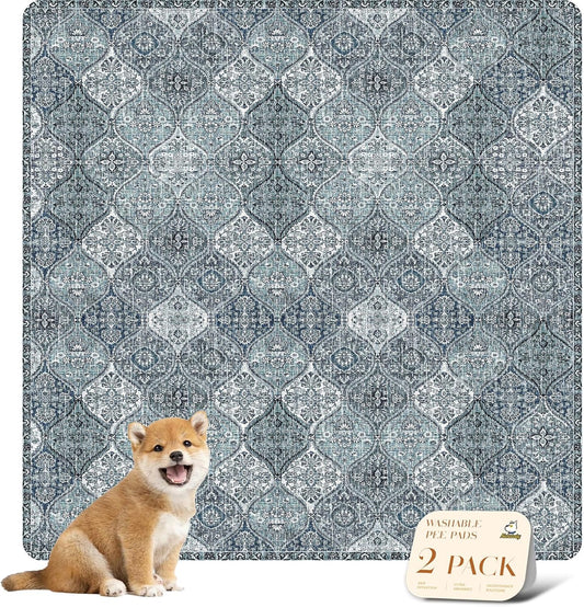nunubaby Washable Pee Pads for Dogs, Stylish, Non-Slip and Leak-Proof Pee Pads. Reusable Potty Pads for Dogs for Crates and Floors.(Blue/Multi, 48" x48" )